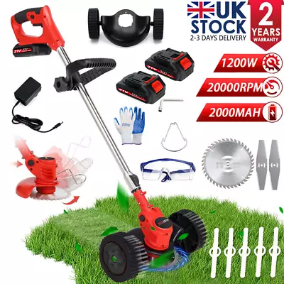 Electric Cordless Lawn Mower With 2 Battery Charger Brush Cutter With Wheels UK • £49.99