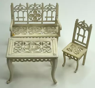 Antique Dollhouse German Carved Bone Table Bench Chair Set Lot • $424.99