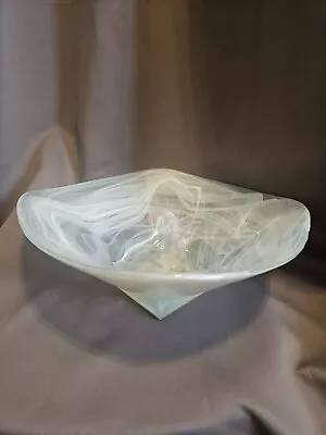  Large Spanish Glass Bowl Decor Teal & White Swirl  • $28.95