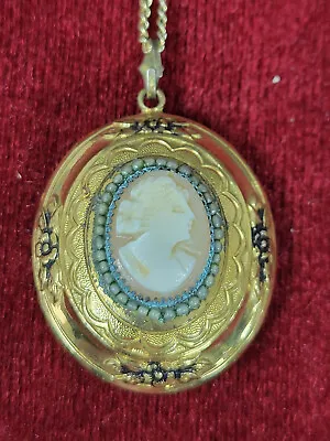 CORO Vintage Cameo Photo Locket Pendant With Photo & Chain  Approx. 1.5  • $15.99