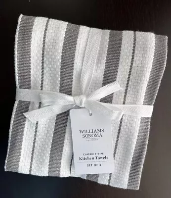 New Williams-Sonoma Classic Stripe Kitchen Towels Set Of 4 - Charcoal Gray • $28.50