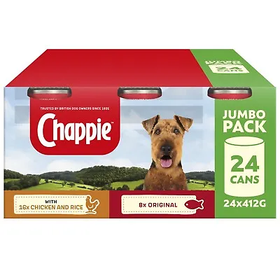 24 X 412g Chappie Adult Wet Dog Food Tins Favourites Original & Chicken In Loaf • £32.99