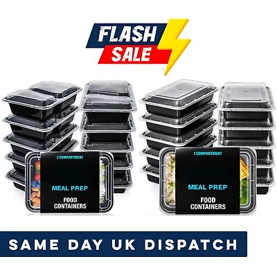 Black Reusable Meal Prep Microwave Food Containers Boxes With Lids Lunch Boxes • £1109.99