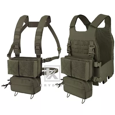 KRYDEX Low Vis Slick Plate Carrier Chest Rig 2 In 1 Placard Drop Pouch Green • $115.95