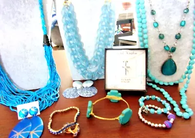 Jewelry Turquoise Crystal Rhinestone Crucifix J. Crew Gold Tone (Lot 1796) • $29