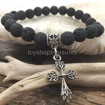 $12.30 • Buy Silver Cross Aromatherapy Diffuser Essential Oil Lava Bracelet
