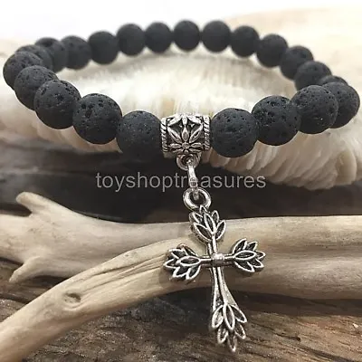 Silver Cross Aromatherapy Diffuser Essential Oil Lava Bracelet • $12.95