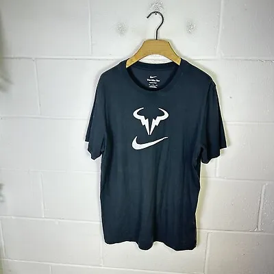 Nike Shirt Mens Medium Black Rafael Nadal Bull Tennis Dri Fit Tee Rafa Swoosh • £23.95