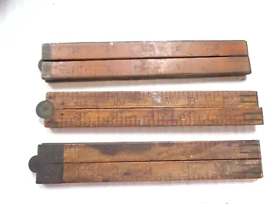 Lot Of 3 Vintage Wooden/Brass Folding/Sliding Rulers Lufkin And Others • $17.24