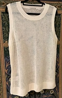 COUNTRY ROAD Cream Ivory Linen Open Knit Round Neck Side Slits Sleeveless Top XL • $29