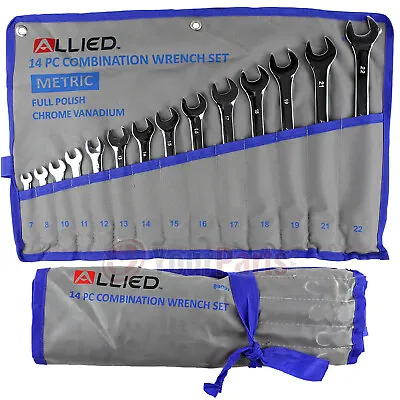 14 Piece Metric Combination Wrench Set 7mm To 22mm With Roll Up Storage Pouch • $32.95