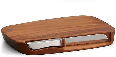 Nambe Blend Acacia Wood Bread Board With Stainless Steel Knife - Brown • $125