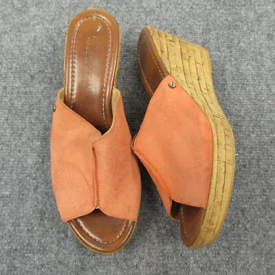 Mila Paoli Suede Cork Wedge Shoes Womens 7 Orange Slip Ons Platform Casual Boho • $17.99