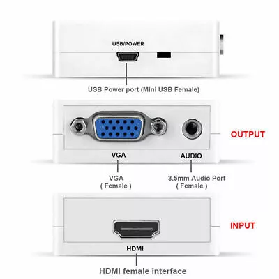 HDMI To VGA Mini Full HD Video 1080P Audio Converter Adapter For PC TV Monitor • $6.99