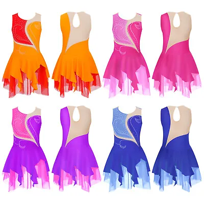 £8.39 • Buy Girls Figure Ice Skating Dress Rhinestones Ballet Dress Ballroom Dance Costume