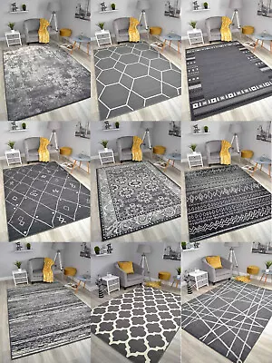 £24.99 • Buy Large Dark Grey Rugs Silver Small Extra Big Huge Size Floor Carpet Rug Mat Cheap