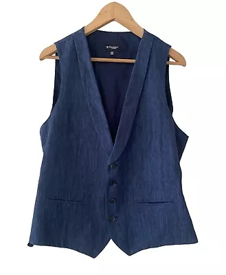 Hackett Mens Waistcoat Blue 100% Linen Herringbone Shawl Neck RRP £150 Size 42R • £59.99