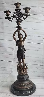 Auguste Moreau  Sculpture /candle Stick  Patinated Genuine Bronze Statue Artwork • $299.50