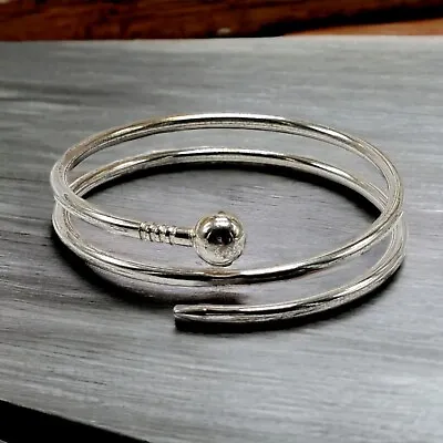 Nail Coil Bracelet Cuff Wrap Silver Tone Ball Head 8  Statement Bangle • $24.99