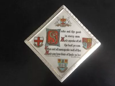 W H Goss Crested China Teapot Tile Stand - Marlborough College Queen Victoria • £12