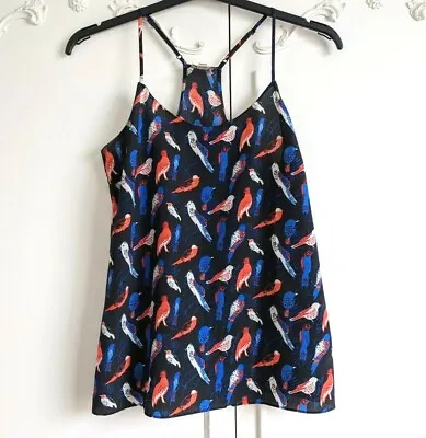 J Crew Womens Cami Thin Strap Camisole Singlet Top Bird Printed Racer Back 0 XS • $29.99