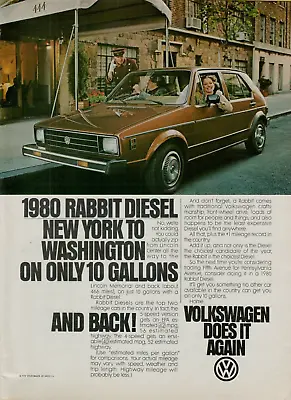 1980 Volkswagen VW Rabbit Diesel Brown Sedan NY To Washington Vintage Print Ad X • $12.99