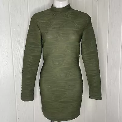 Fashion Nova Bodycon Dress L Olive Green Feeling Flawless Ribbed Long Sleeve NWT • £30.84