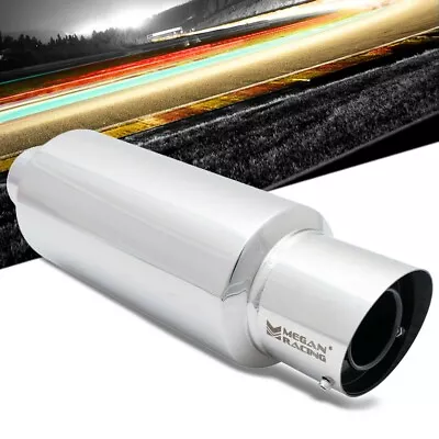 Megan M-GT Style 3  Inlet Universal Muffler Silver Chrome Round Tip +Silencer • $126.40