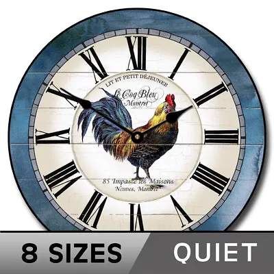 Carolina Blue Rooster Clock Whisper Quiet Comes In 8 Sizes Lifetime Warranty • $59