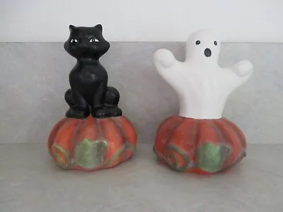 Vintage Treasure Craft Halloween Cat And Ghost Salt And Pepper Shakers • $7.99