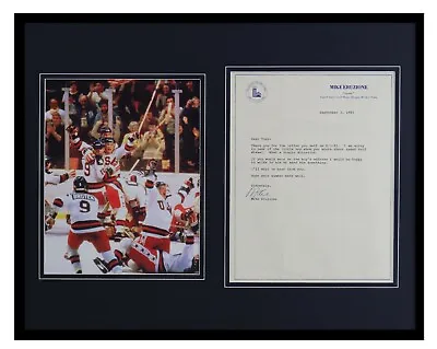 Mike Eruzione Signed Framed 16x20 1981 Letter & Photo Display Miracle On Ice JSA • $149.99