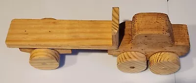 Vtg Kids Toy Wood Truck W/ Open Trailer Handmade In KY - 13.5 X 3.5 X 4.5 Inches • $20