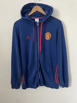 Manchester United Adidas Hoodie Large Hoody Full Zip Blue • £24.99
