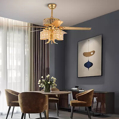 52  LED Luxury Crystal Ceiling Fan Light Chandelier Pendant Lamp 3 Speed Remote • $115