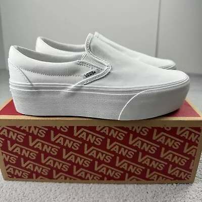 Vans Trainers Women’s 6 UK Classic Slip On Stackform True White Platform Low Top • £47.99