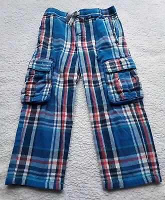 Mini Boden Size 8Y Blue Orange White Plaid Flannel Tartan Cargo Pants Drawstring • $15