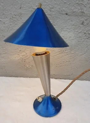 Vintage DAYDREAM LAMP Blue Anodised UFO Space Age Cloth Cord Bakelite Plug 1950s • $185