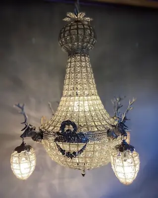 Enchanting Elegance: French Louis XVI Chandelier With Deer Charcoal Frame Size M • $1750