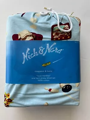 Nick & Nora Bedding Twin 100% Cotton Jersey Sheet Set In Sock Monkey • $50