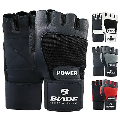 Weight Lifting Gloves Wrist Support Blade Gym Fitness Workout Training Leather • £3.99