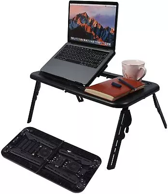 Portable Laptop Desk Lap Table With Cooling Fan Bed Tray Computer Folding Stand • £15.59