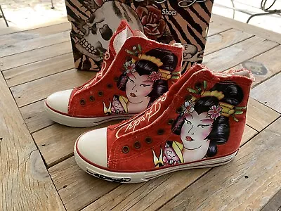 Ed Hardy Women's High Top Sneakers 6 Anniversary Shoes Red Geisha New In Box • $65