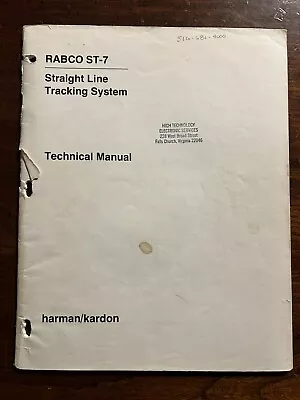 Harman Kardon Rabco ST-7 Straight Line Tracking System Technical Manual Original • $29.99