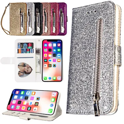 $10.99 • Buy Leather Glitter Bling Card Slot Flip Case For IPhone 12 11 Pro Max X Xr 8 7 6 5s