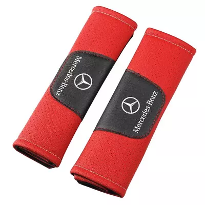 2x Car Seat Belt Genuine Leather Breathe Shoulder Cushion For Mercedes-Benz Red • $22.88