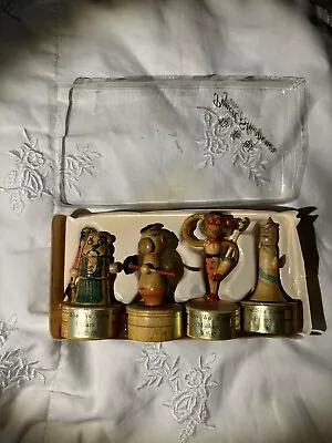 Vintage Hand Painted Wooden Figural Pencil Sharpeners (4) In Original Box • $13.99