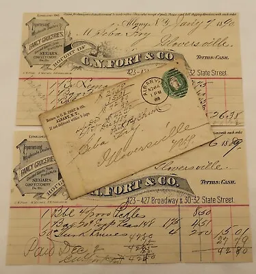 Antique “Fancy Groceries” Receipts & Env (3pcs) C.N. Fort & Co. Albany NY 1889 • $20