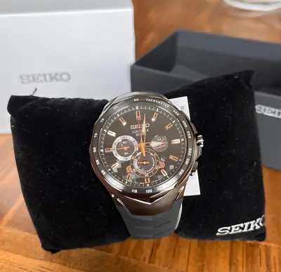 $102.50 • Buy SEIKO Solar COUTURA Black Silicone Rose Gold Accent Men's Watch SSC811 MSRP $495
