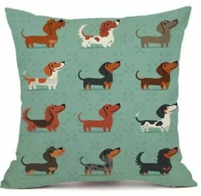 Cute Linen Dachshund Cushion Cover Large Sausage Dog Lover New Home Gift 45x45cm • £8.24