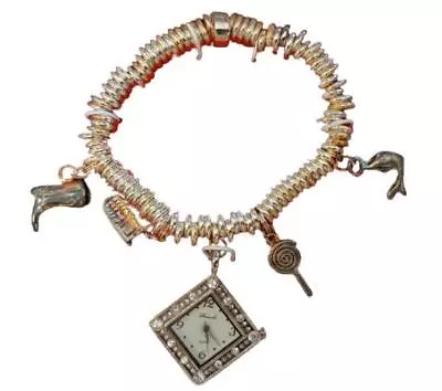 Panache Ladies Analogue Bracelet Charm Watch & 8 Hanging Charms Gift Set P5104 • £6.99